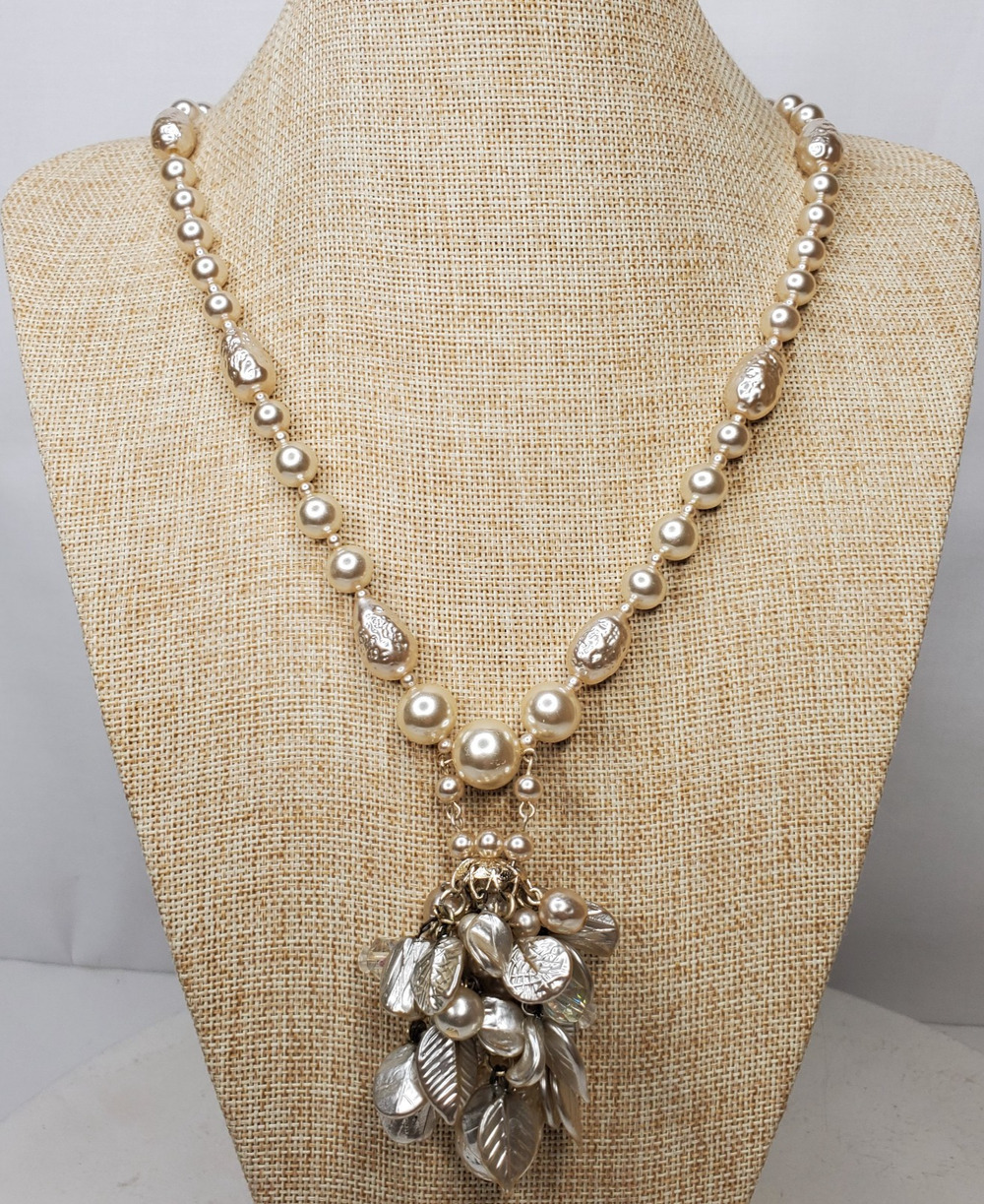 Vintage Necklace Large Baroque Pearls w/ Faux Pearl Beaded 20 Inch + Pendant